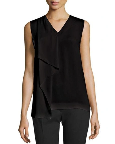 Joseph Hardy Sleeveless Silk Ruffle Blouse In Black