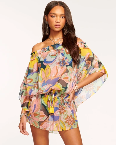 Ramy Brook Abbey Off-the-shoulder Coverup Dress In Lemon Lanai