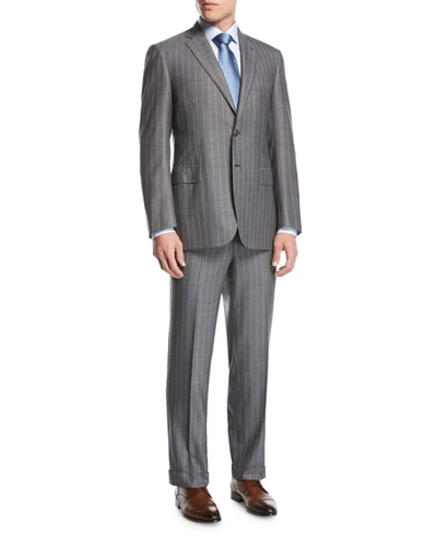 Brioni Super 160s Wool Box-check Two-piece Suit, Light Gray