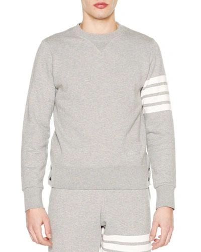 Thom Browne Men's Classic Crewneck Sweatshirt With Striped Sleeve In Light Grey