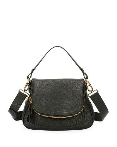 Tom Ford Jennifer Medium Grained Leather Saddle Bag In Black