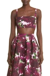 OSCAR DE LA RENTA DAHLIA PRINT FAILLE BRALETTE TOP