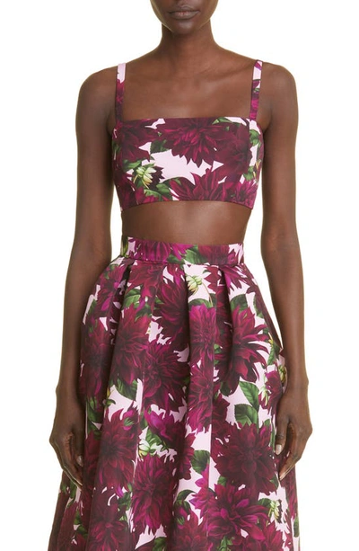 Oscar De La Renta Dahlia Faille Cropped Top In Burgundy Pink