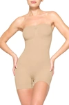 Skims Seamless Sculpt Strapless Shortie Bodysuit In Clay In Clay