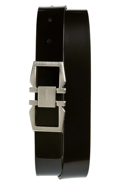 Ferragamo Double Gancio Patent Leather Belt In Nero Nero