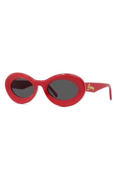 Loewe X Paula's Ibiza Small 50mm Oval Sunglasses In Shiny Red / Smoke