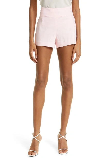 Alice And Olivia Donald High Waist Linen Blend Shorts In Pink