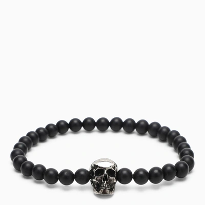 Alexander Mcqueen Skull Bracelet With Black Pearls
