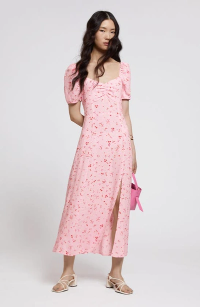& Other Stories Floral Print Puff Sleeve Dress In Pink Flower Aop