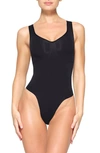 Skims Seamless Sculpt Scoop Neck Thong Bodysuit In Onyx In Onyx