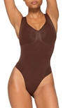 Skims Seamless Sculpt Scoop Neck Bodysuit In Cocoa