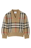 BURBERRY KIDS' HOLLY BASKETWEAVE CHECK WOOL BLEND SWEATER