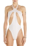 Mugler Solid Color Halterneck One-piece Swimsuit With Cut-out Detai In Snow