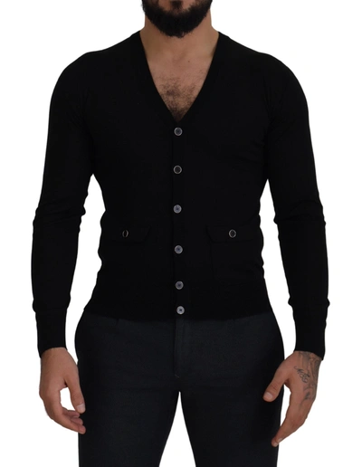 Dolce & Gabbana Black Wool Button Down Cardigan Sweater