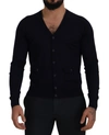 DOLCE & GABBANA DOLCE & GABBANA BLUE WOOL STAFF DOWN CARDIGAN MEN'S SWEATER