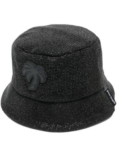Palm Angels Big Palm Embellished Bucket Hat In 1010 Black Black