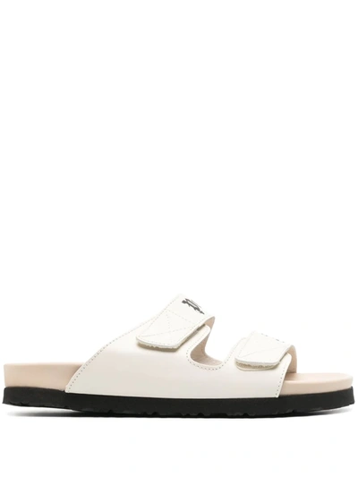 Palm Angels Logo-print Leather Flat Sandals In 0361 Off White