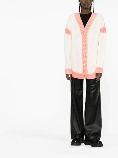 Palm Angels Two-tone Knitted Cardigan In 0330 Off White