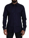 Versace Dark Blue Cotton Formal Dress Trend Shirt In Blue