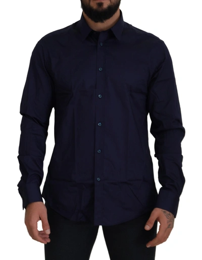 Versace Dark Blue Cotton Formal Dress Trend Shirt