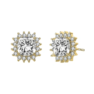 Rachel Glauber Ra White Gold Plated Clear Round And Radiant Cubic Zirconia Square Stud Earrings In Silver