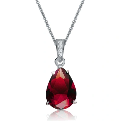 Genevive Sterling Silver Red Cubic Zirconia Pear Drop Solitaire Necklace