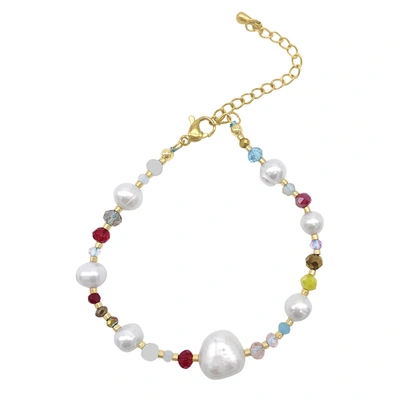 Adornia 14k Yellow Gold Plated 8-8.5mm Freshwater Pearl Beaded Bracelet In Multi