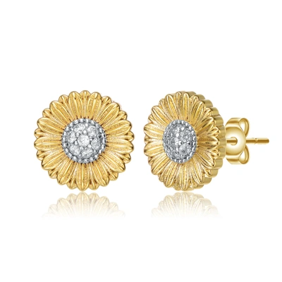 RACHEL GLAUBER 14K GOLD PLATED AND CUBIC ZIRCONIA FLORAL STUD EARRINGS