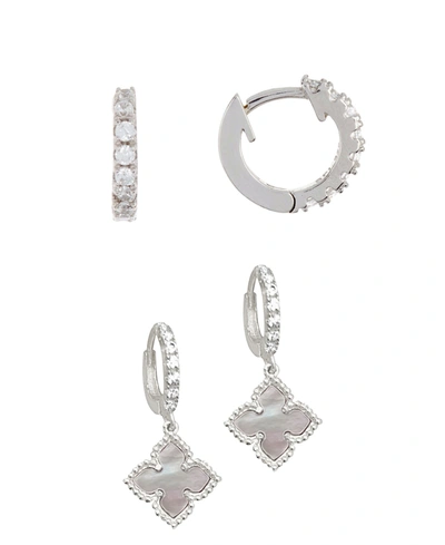ADORNIA WHITE MOTHER OF PEARL HUGGIE SET SILVER