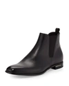 Prada Saffiano Leather Chelsea Boots In Black
