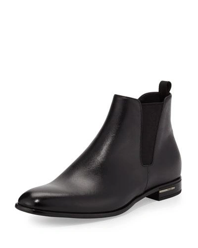 Prada Saffiano Leather Chelsea Boots In Black