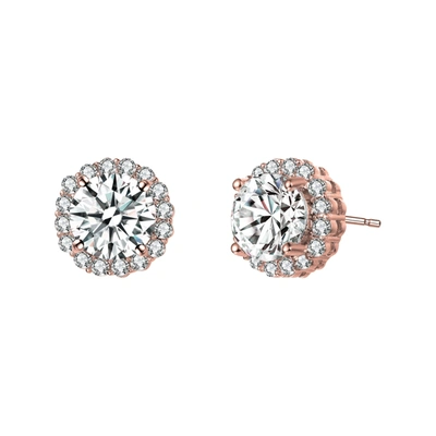 Rachel Glauber Ra White Gold Plated Cubic Zirconia Round Earrings In Silver