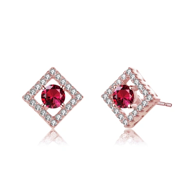 Rachel Glauber Ra  Stylish Ruby Red Cubic Zirconia Halo Stud Earrings