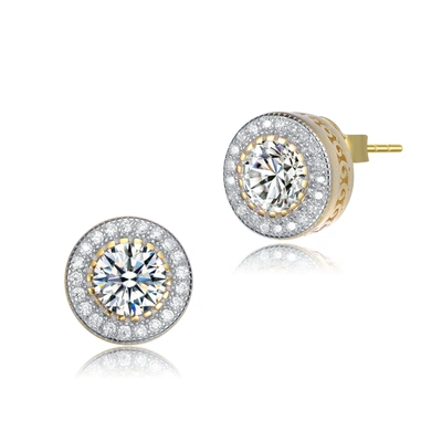 Rachel Glauber Ra White Gold Plated Cubic Zirconia Round Earrings In Silver