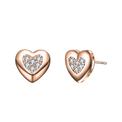 Rachel Glauber Ra 14k Yellow Gold Plated With 0.18ctw Cubic Zirconia Pave Heart Stud Earrings In Silver