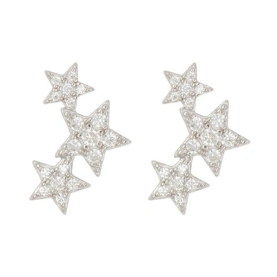 Adornia Silver Crystal Climbing Studs In White