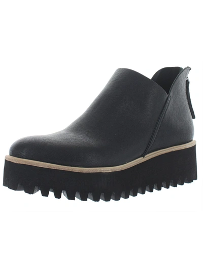 All Black Womens Leather Wedges Booties In Black