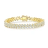 Genevive Sterling Silver With Cubic Zirconia Icicle Cluster Double Row Tennis Bracelet In Gold