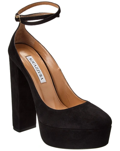 Aquazzura So High Plateau 140 Suede Platform Pumps In Black