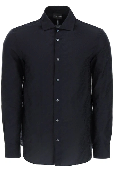 Emporio Armani All-over Logo Jacquard Shirt In Black
