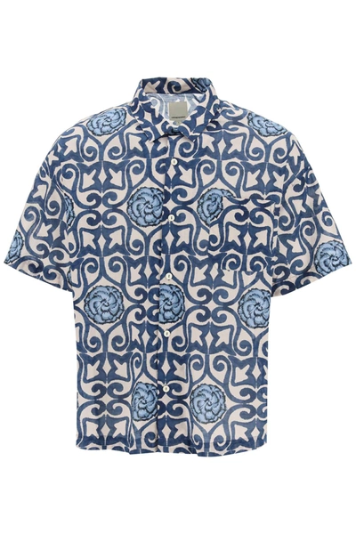 Emporio Armani Short Sleeved Patterned Shirt In White,blue