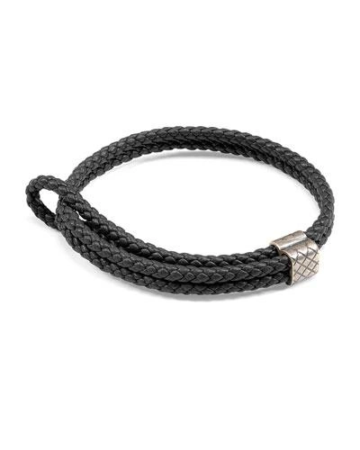 Bottega Veneta Intrecciato Braided Leather And Oxidised Silver Bracelet In Black