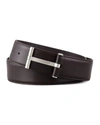 TOM FORD MEN'S LEATHER T-BUCKLE BELT, BROWN,PROD87510048