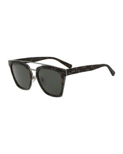 Mcm Square Monochromatic Brow-bar Sunglasses In Striped Khaki