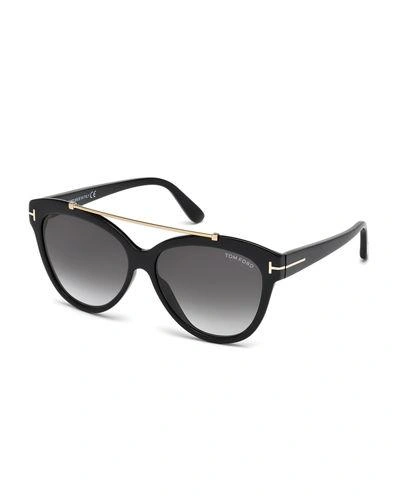 Tom Ford Livia Cat-eye Brow-bar Sunglasses In Black Pattern