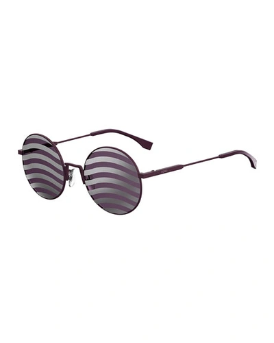 Fendi Waved Stripe Round Sunglasses In Violet