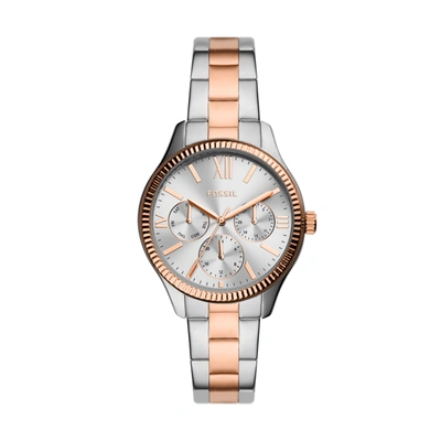 Fossil Women's Rye Multifunction Silver-tone Alloy Watch, 36mm In Pink