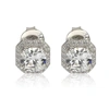 Suzy Levian Sterling Silver White Cz Cushion-cut Halo Stud Earrings In White