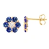 Ballstudz 14k Yellow Gold 7mm Cz Flower Stud Earrings, With Pushback, Women's, Unisex In Blue