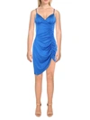 B DARLIN JUNIORS WOMENS SATIN RUCHED BODYCON DRESS